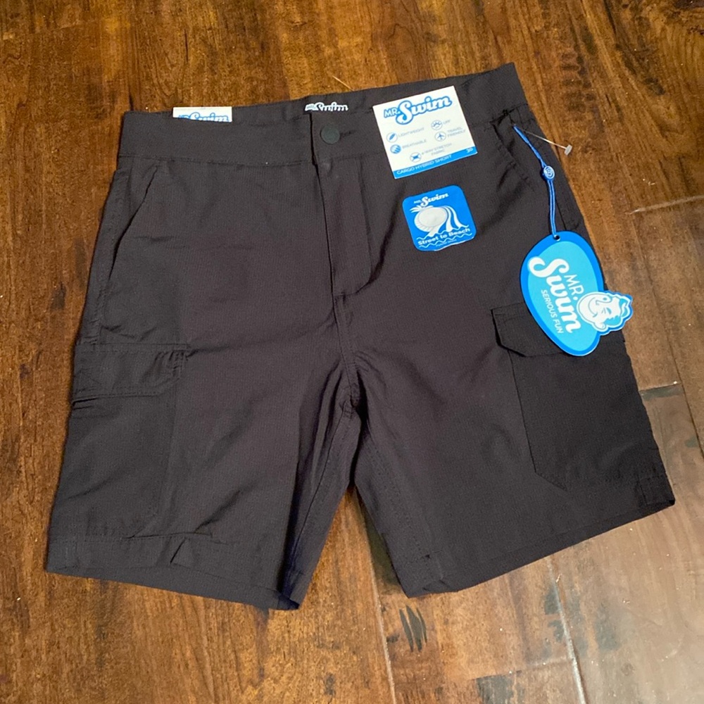 Mr. Swim men’s 30 x 7.5 inch swim trunks. Black